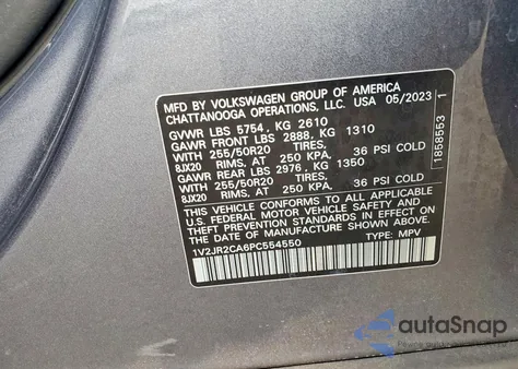 2023 Volkswagen Atlas Se z USA, uszkodzony, nr VIN 1V2JR2CA6PC554550